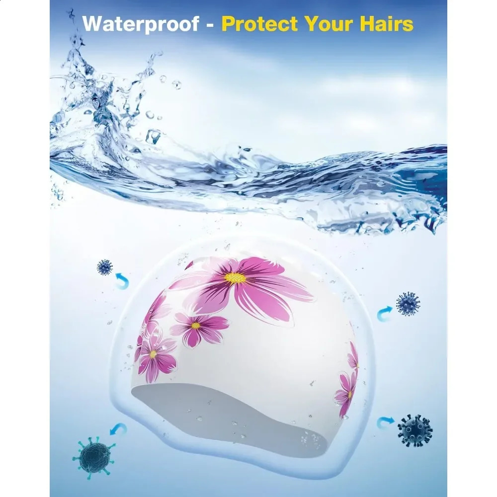 Womens Swimming Cap Silicone Long Hair Swimming Cap Non-slip Waterproof Womens Swimming Cap Adult 250411
