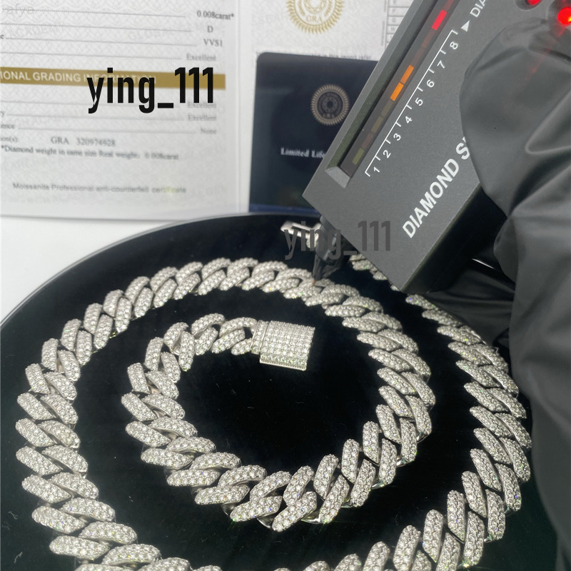 15mm 925 Silver Luxury Flawless Vvs Baguette Moissanite Iced Out Fine Hip Hop Jewelry Gold Cuban Link Chain Necklace Bracelet