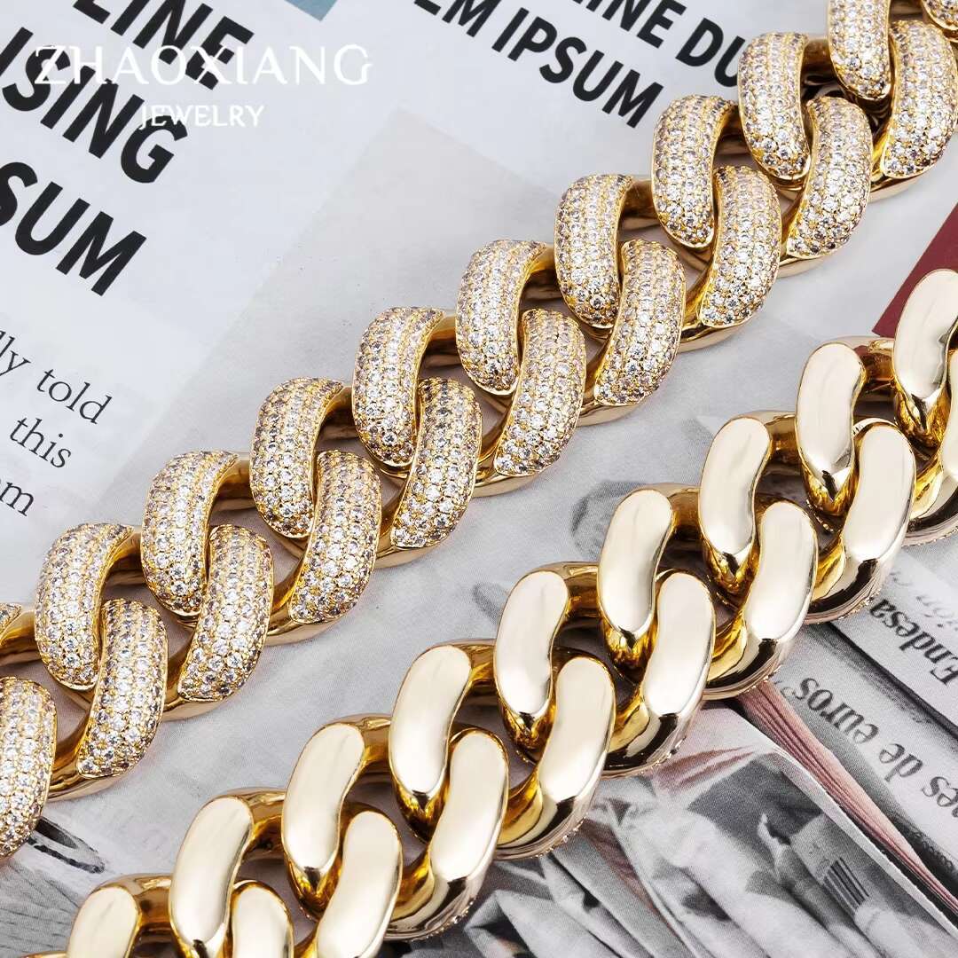 Jewelry Quality Hiphop Iced Out Cubic Moissanite Cuban Link Chain Necklace Mens Brass Moissanite Diamond Chain Necklace