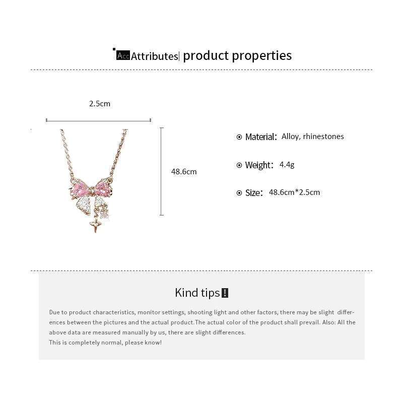 Sweet Pink Bow Necklace Ladies Fashion Sparkg Rhie Star Shape Pendant Clavicle Chain Delicate Wedding Accesories