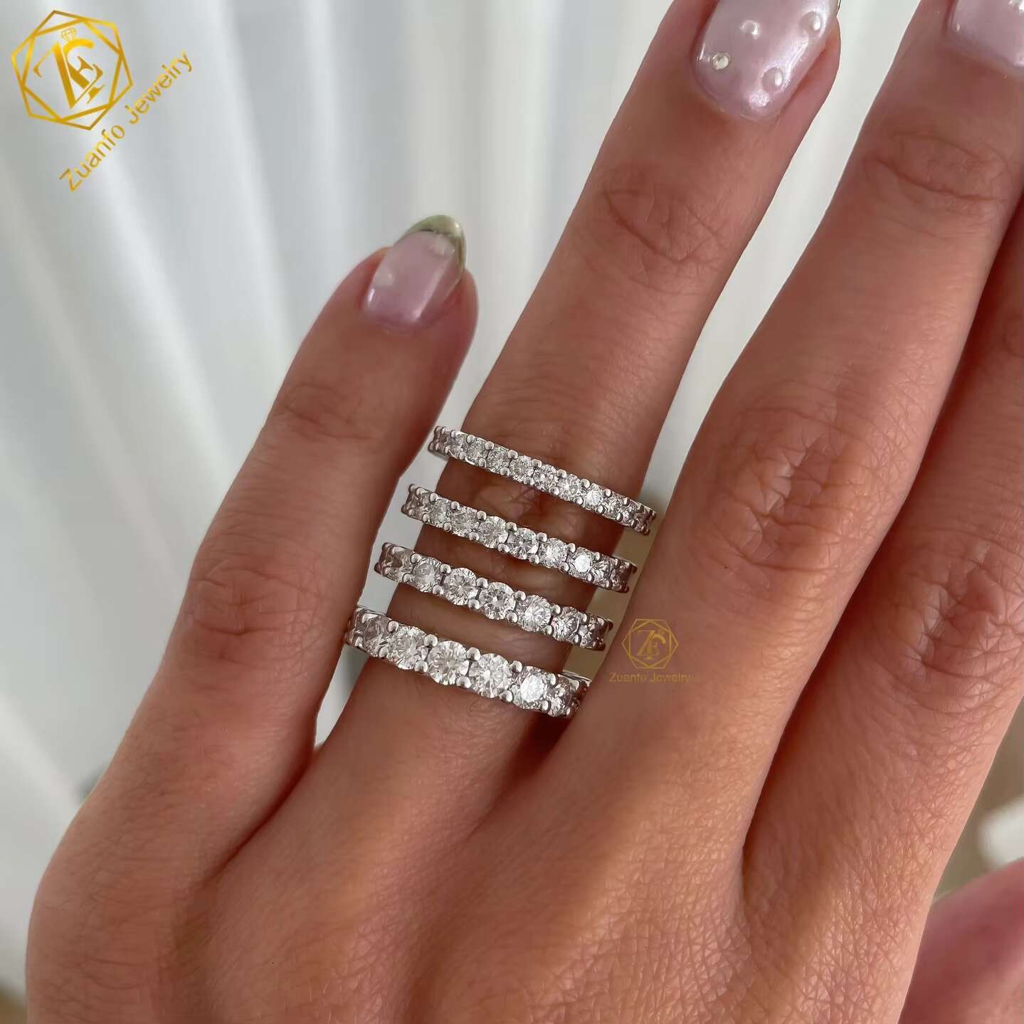 VVS Moissanite Ring Eternity Wedding Band Iced Out 1.6mm 1.8mm 2mm 3mm Diamond Silver 14k 18k Gold Engagement Stackable Rings