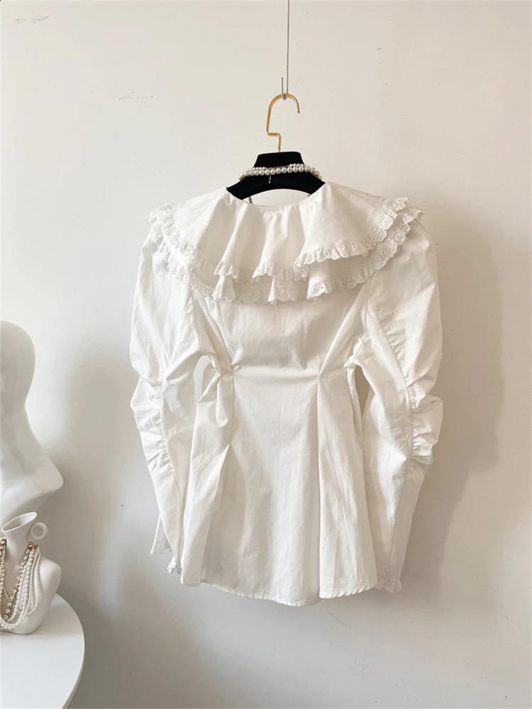 Summer Women Blouse Spring Shirt Female Woman Blouse Maxi Blusas Chiffon Casual Elegant Vintage Long Sleeve Oversize Loose White 250411