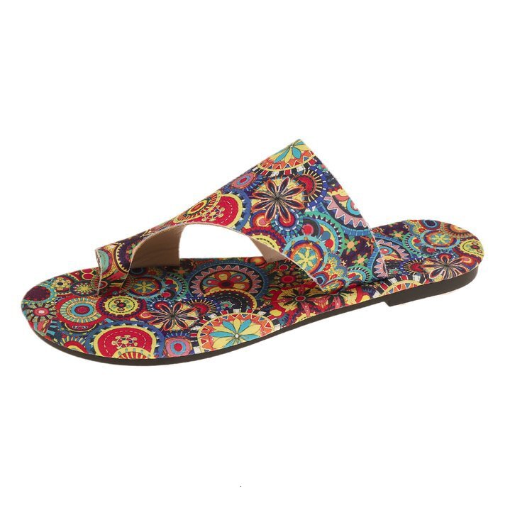 Large Women's Ethnic 2025 Summer New Breathable Print Toe Roman Style Sandals