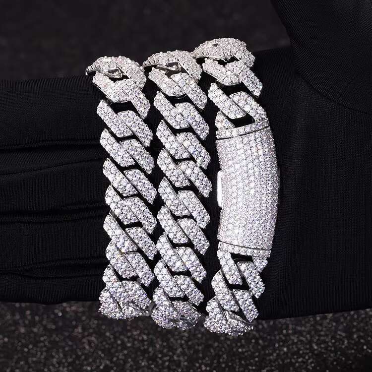 Hot Sale 2rows 14mm Moissanite Cuban Chain for Men S925 Sterling Silver Chain Hip Hop Necklace VVS Moissanite Cuban Link Chain