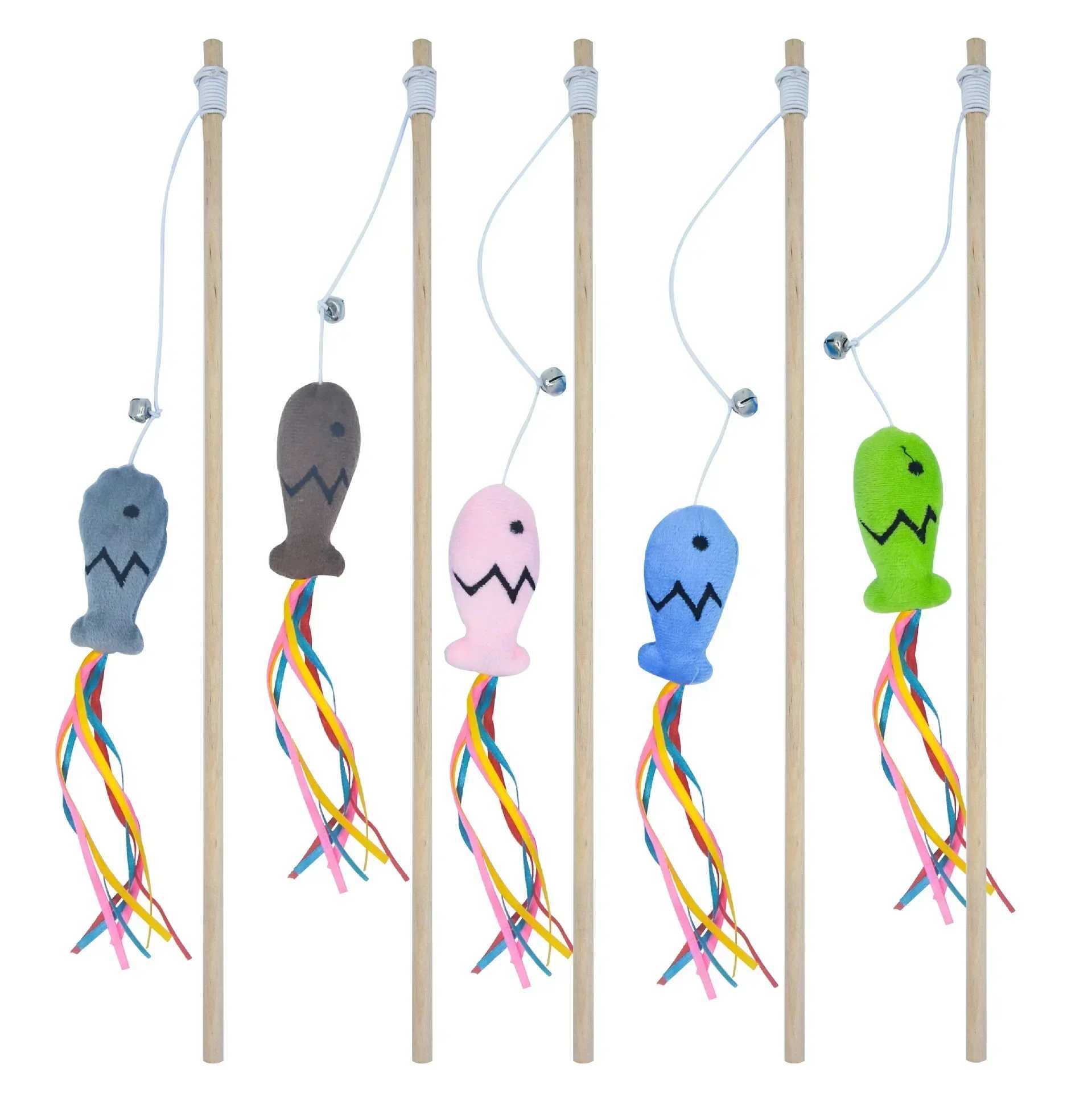 Fashionable cat stick toys natural wooden cat teasing sticks interactive elastic string cat stick toys Y250412
