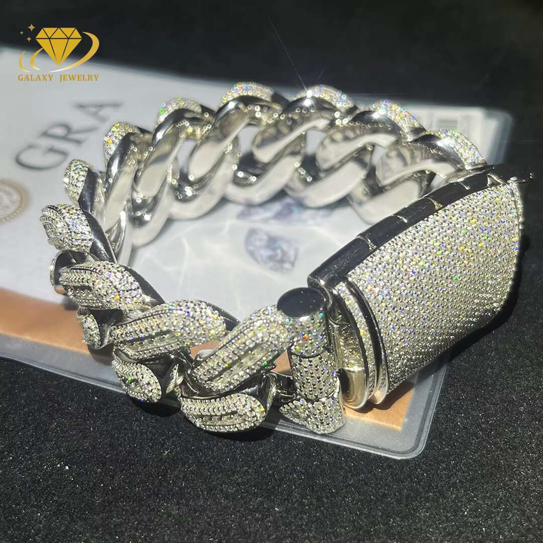 Mossanite Hip Hop Jewelry 26mm 8inches Pass Diamond Tester 925 Silver Baguette Moissanite Iced Out Cuban Link Bracelet for Mens