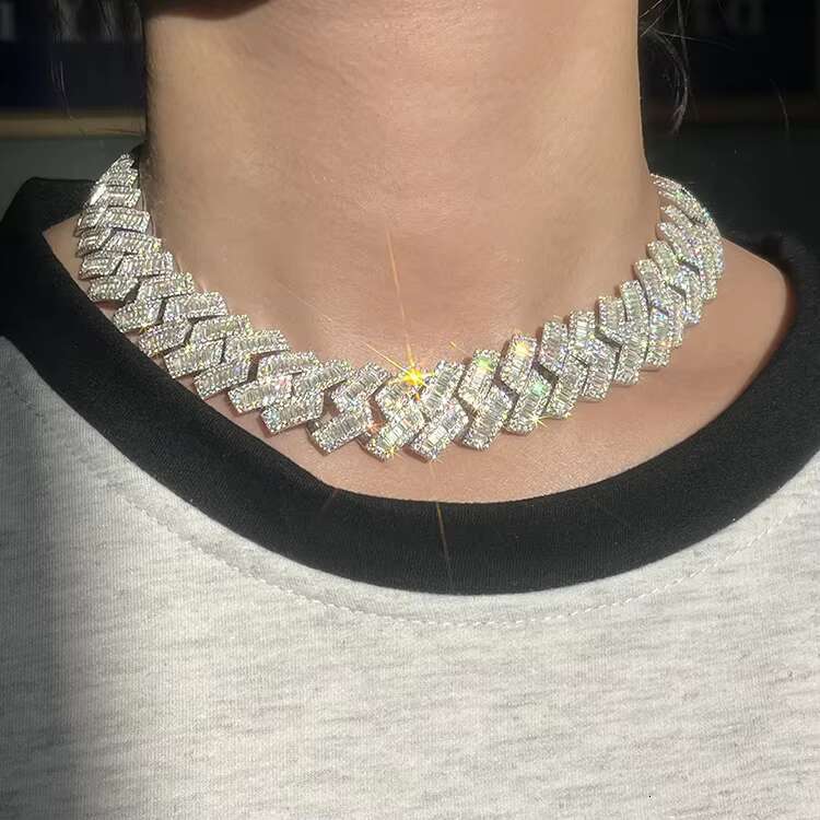 Customization 20mm Luxury Chain Baguettes Moissanite Diamond 925 Silver Iced Out Miami Cuban Chain