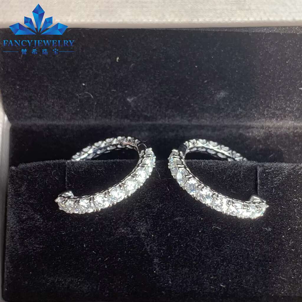 Fancy Jewelry Custom 10K 14K 18K White/Yellow/Rose Gold Material D FL Round 2.9MM Moissanite Diamond Hoop Earrings