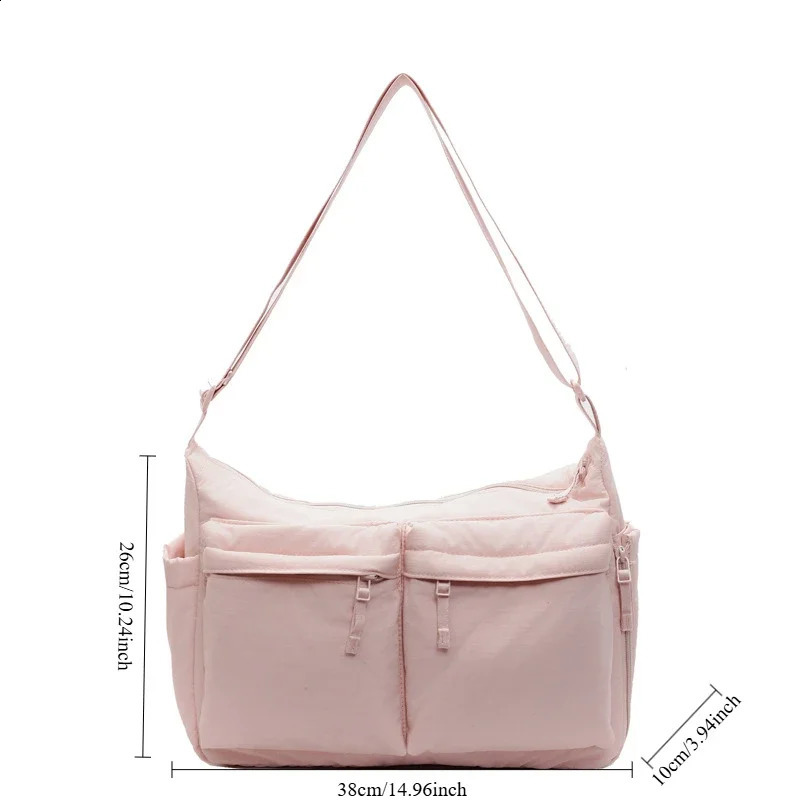 Large capacity nylon messenger bag womens waterproof casual cross shaped bag multi pocket workwear style single shoulder bag 250411