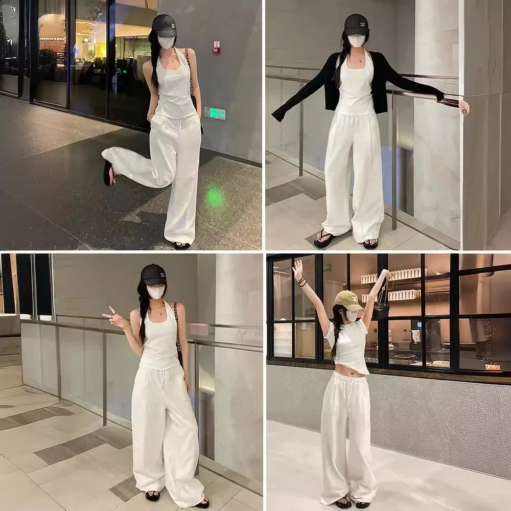 Washed White Linen Pants Loose Wide Leg Casual Thin Cotton Linen Pants Women Summer Linen Walking Pants Comfortable Loose Fit 250411
