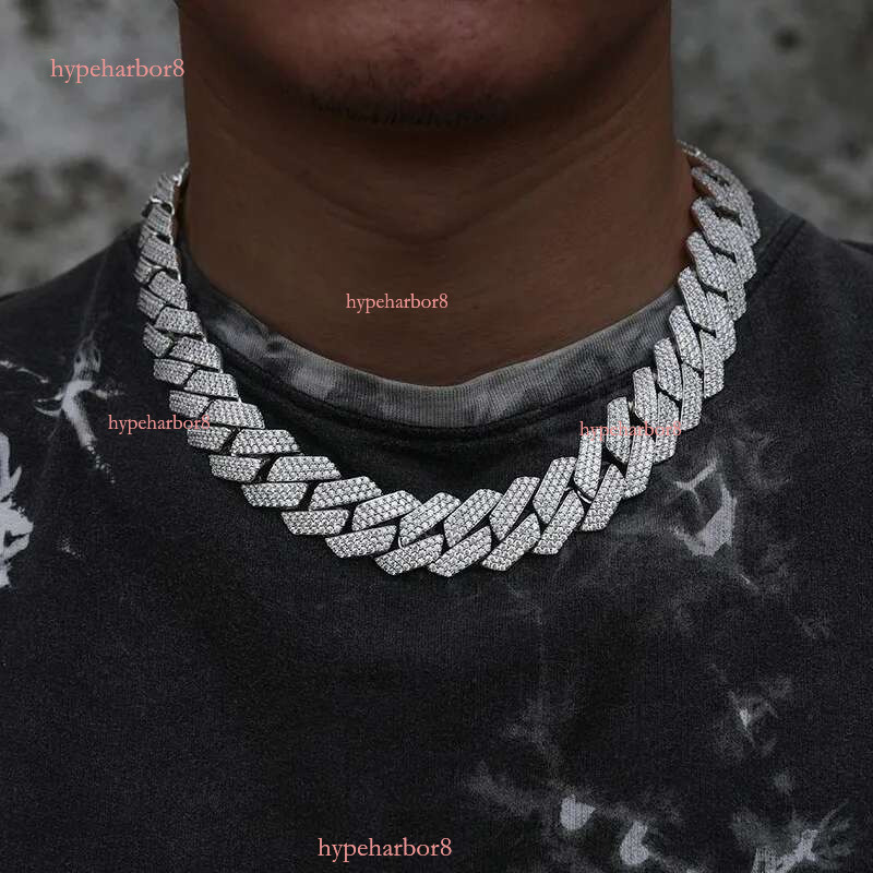 Cuban k necklace hip hop 3 row moissanite 20MM V gold iced out Dia chains for women men prong chocker chain jewelry