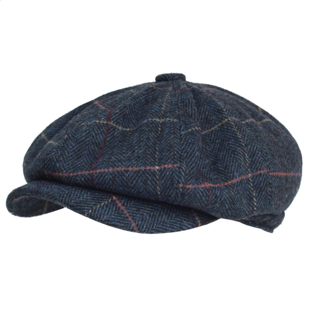 Autumn Winter Thick Warm Wool Herringbone sboy Cap Men Cabbie Beret Hats Octagonal Hat Detective Hats Retro Driver Flat Caps 250403