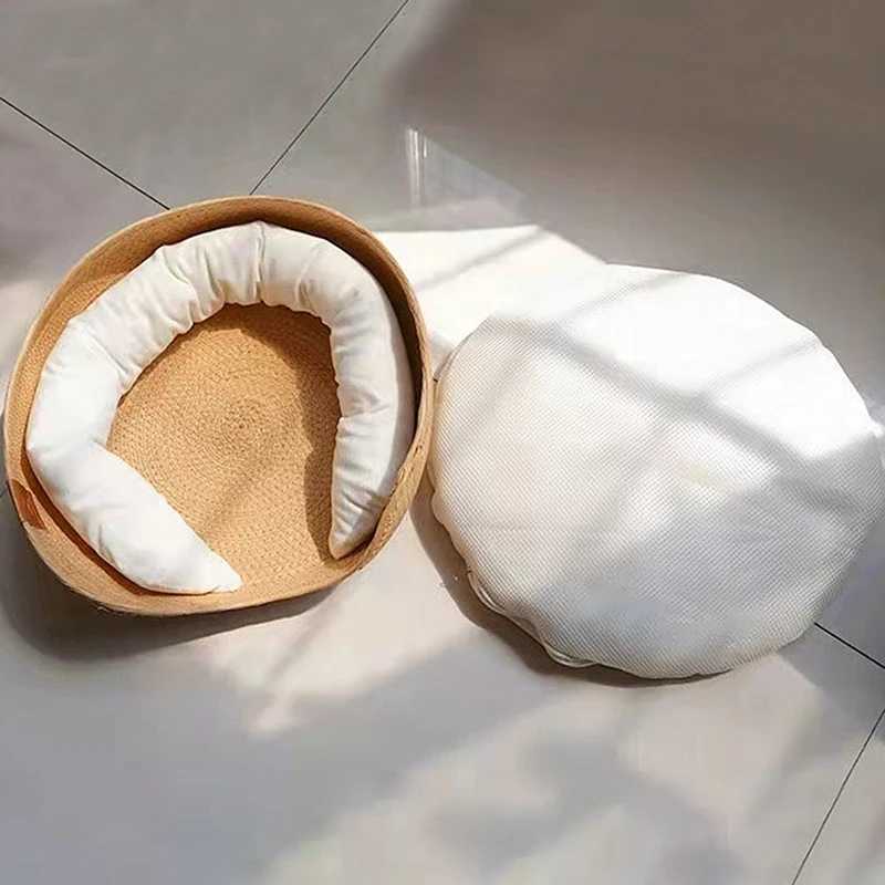 Yokee Pet Cat Mat Dog Bed Sofa Handmade Bamboo Weaving Four Seasons Comfortable Nest Basket Waterproof Detachable Mat Sleephouse X250412