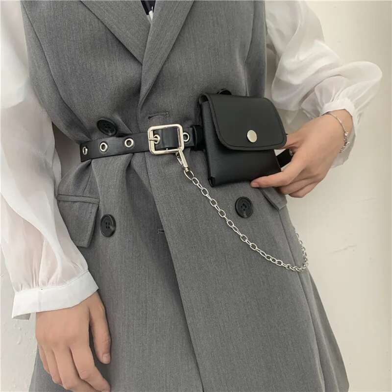 Women Fashion Waist PU Fanny Simple Women's Gift Belt Bag Phone Chain Bags For Lady Casual Pack Female Purse Black