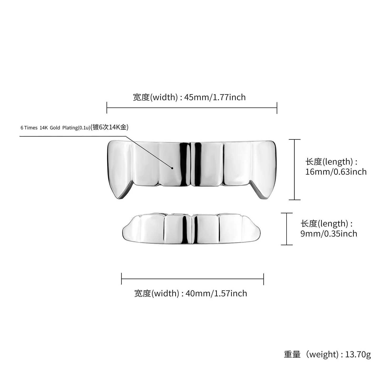 Rachelz Hot Cyberpunk Square Smooth Teeth Grillz Bracket Hip Hop Trapezoidal Top Bottom Tooth Cap W250412