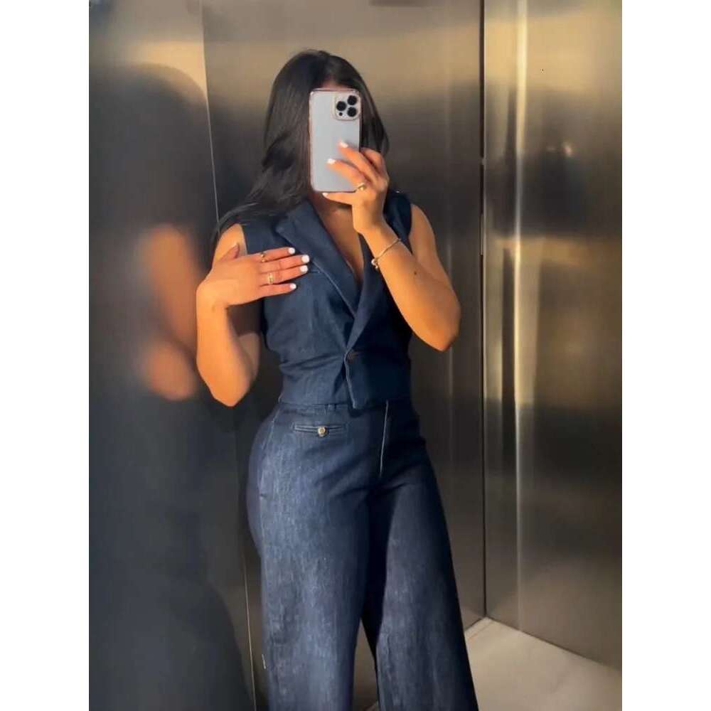 Designer Clothes 2025 RARA Summer New Arrivals Women's Short Denim Vest + Straight Wide-Leg Jeans Fashionable And Chic Set