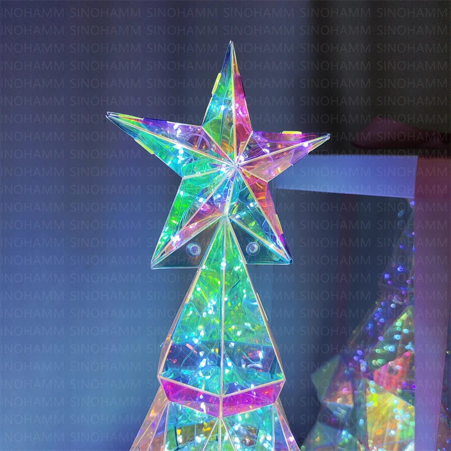 LED Christmas Tree Table Lamp Iridescent Colorful Bedroom Decorations USB LED room decor Lighting for Home xmas 251110