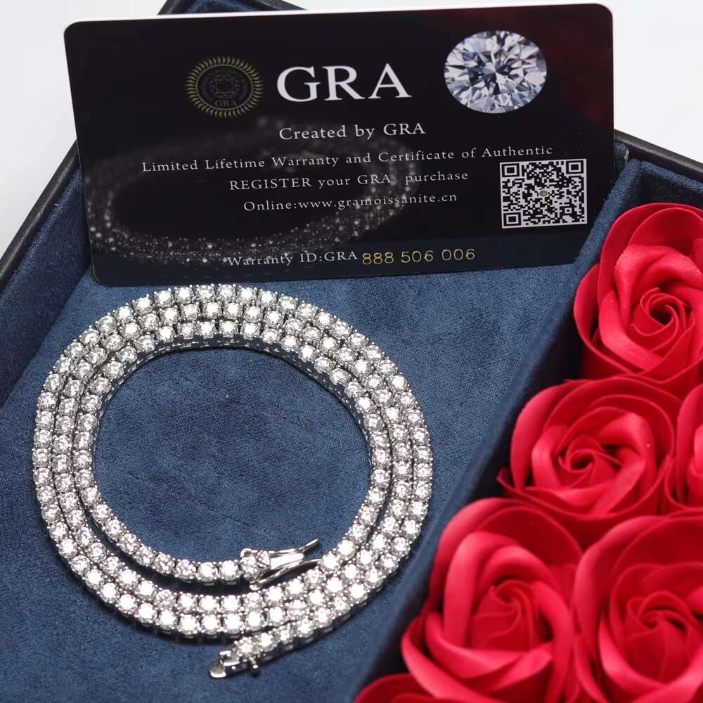 Factory Cheap Price 925 Sterling Silver Tennis Necklace 2MM 3MM 4MM 5MM 6MM Moissanite 22 Inches 925 Silver Moissanite Chain