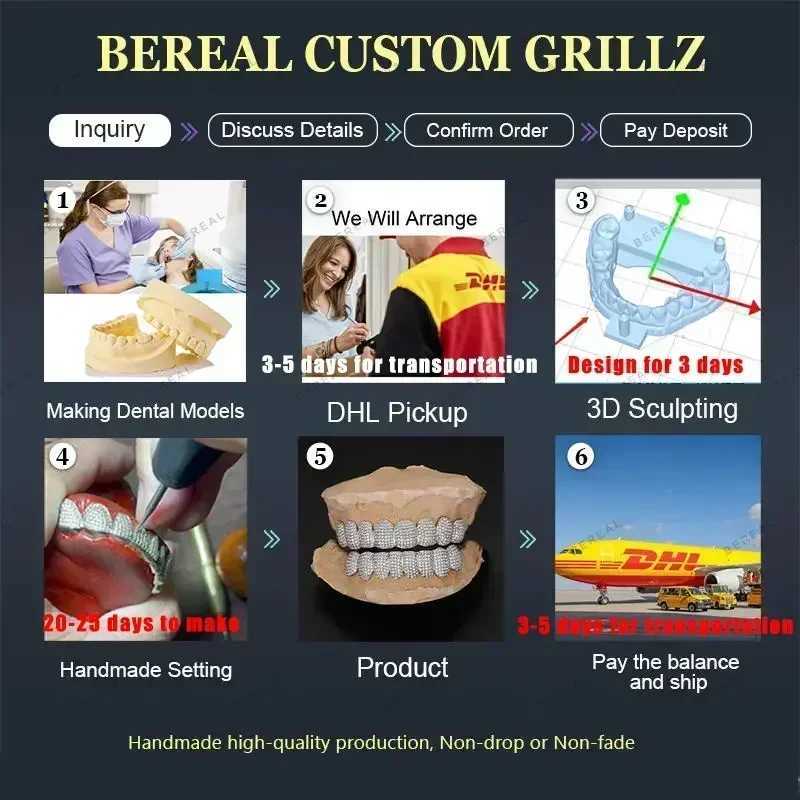 Customized VVS Invisible Setting Diamond Teeth Top and Bottom Princess Cutting 10k Gold and Silver Ice for Moissanite Grilz Fine Jewelry Men W250412
