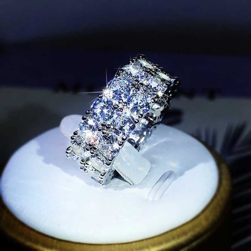 925 sterling silver luxury double row white zircon ring suitable for womens wedding parties birthdays fashionable jewelry giftsXJ250412
