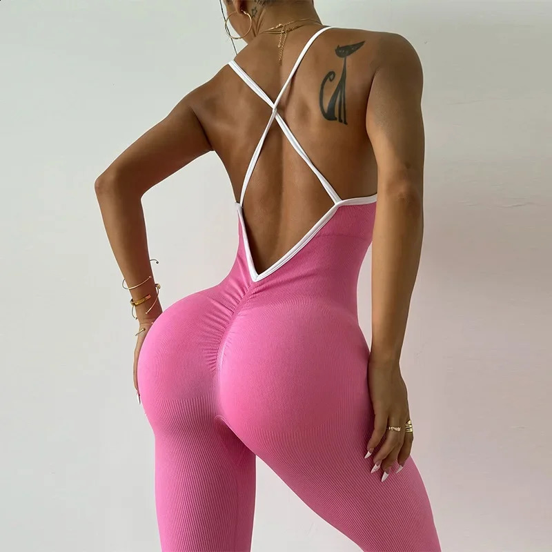 Cloud Rise Girls Pink Sports Jumpsuit Running One Piece Bodysuit Workout Rompers Women Overalls Sportswear Gym Fitness Yoga Suit 260626 - view 4