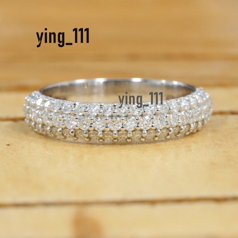 18K White Solid Gold 4mm women half micro pave eternity ring round cut lab diamond womens gold ring anniversary gift for wife in 950 platinum