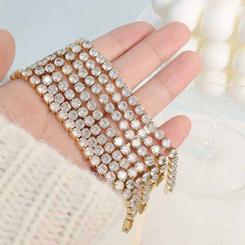 316L Stainless Steel 2025 New Fashion Waterproof Jewelry Minimalism Embed Zircon 3 Colors Charm Chain Tennis Bracelets For WomenC250411