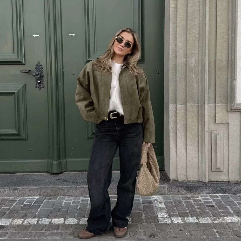 Designer Clothes 2025 RARA Spring New Arrivals Women's Suede Textured Bomber Street Style Casual All-Match Jacket