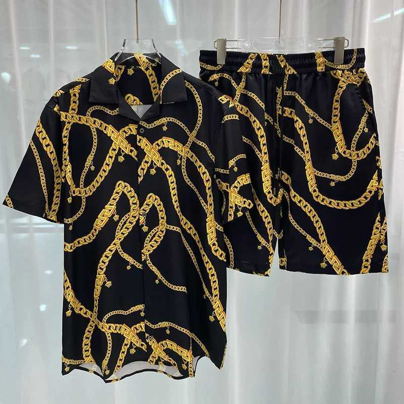 Summer Mens Shirt Set 3D Printed Retro Silver Dragon Pattern Beach Short Sleeve Casual Shirt Oversized Beach Shorts Hawaii SetXJ250412