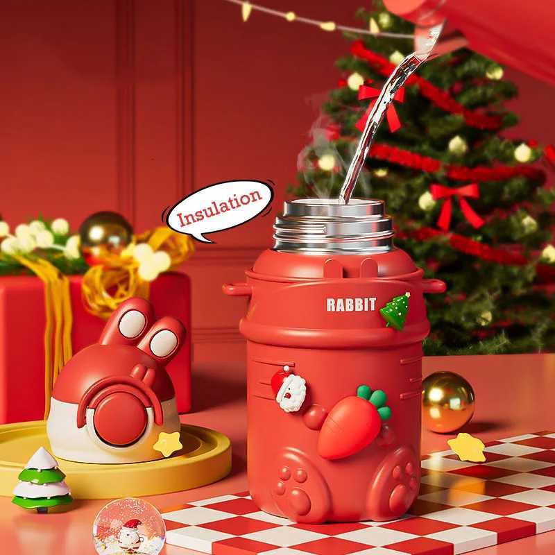 Christmas 500ML Display Temperature Christmas Thermal Cup with Cup Sleeve Leak-Proof Children Straw Water Bottle Xmas Gifts Decoration Y251112