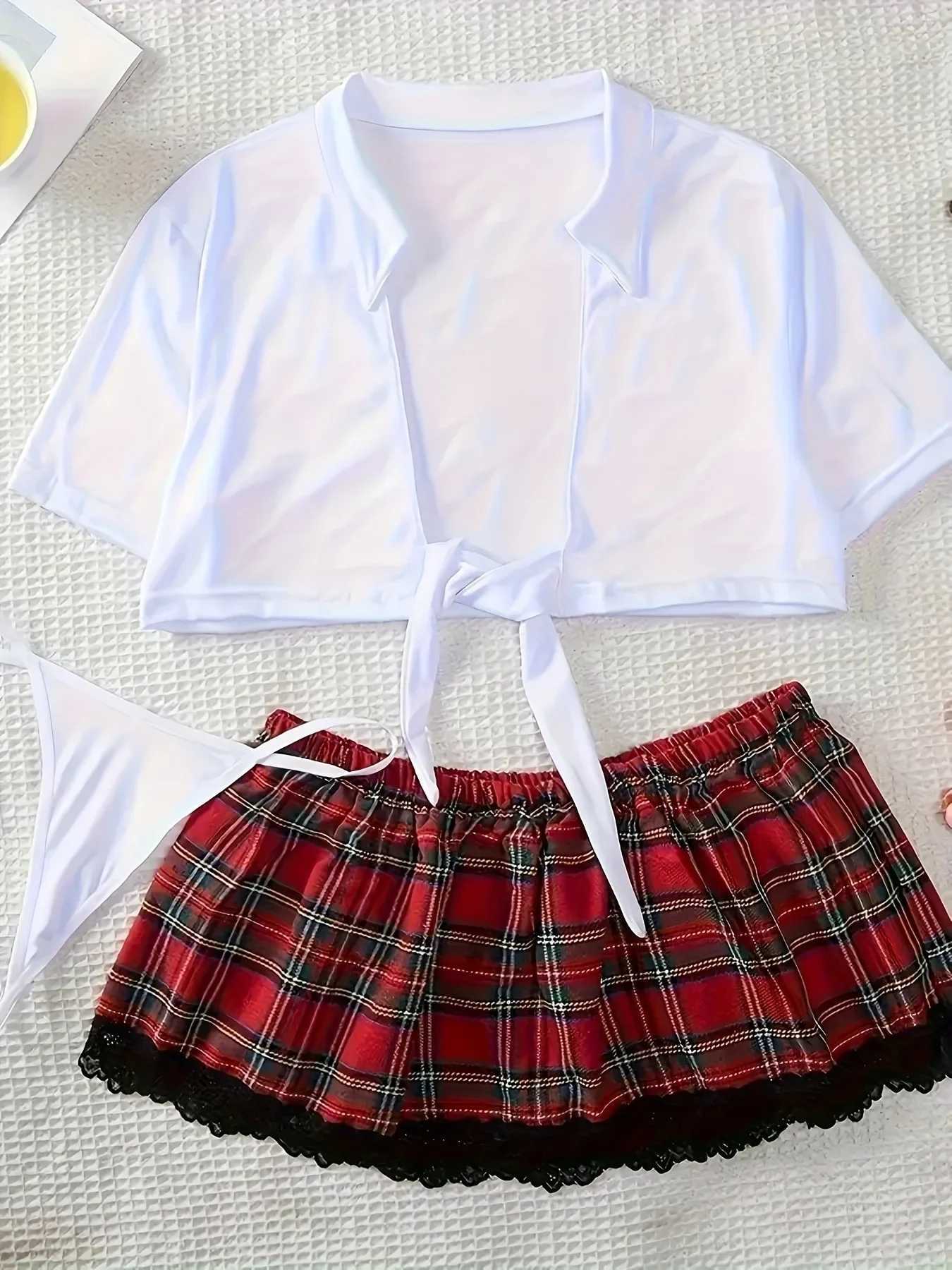 Role playing costumes school girls uniforms role-playing female eroticism sexy lingerie white short sleeved tops and checkered tight fitting clothes W