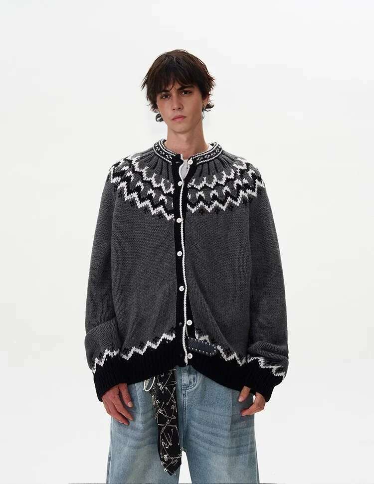 Cardigan Sweater Men Korean Y2k Hombre Man Clothes Zipper Sweaters Veet Contrast Knit Coats Casual Jackets