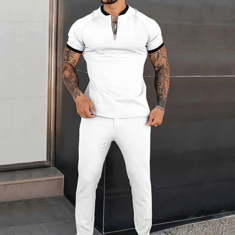 European and American summer popular mens short sleeved mens casual sportswear slim and trendy youth casual sportswearXJ250412