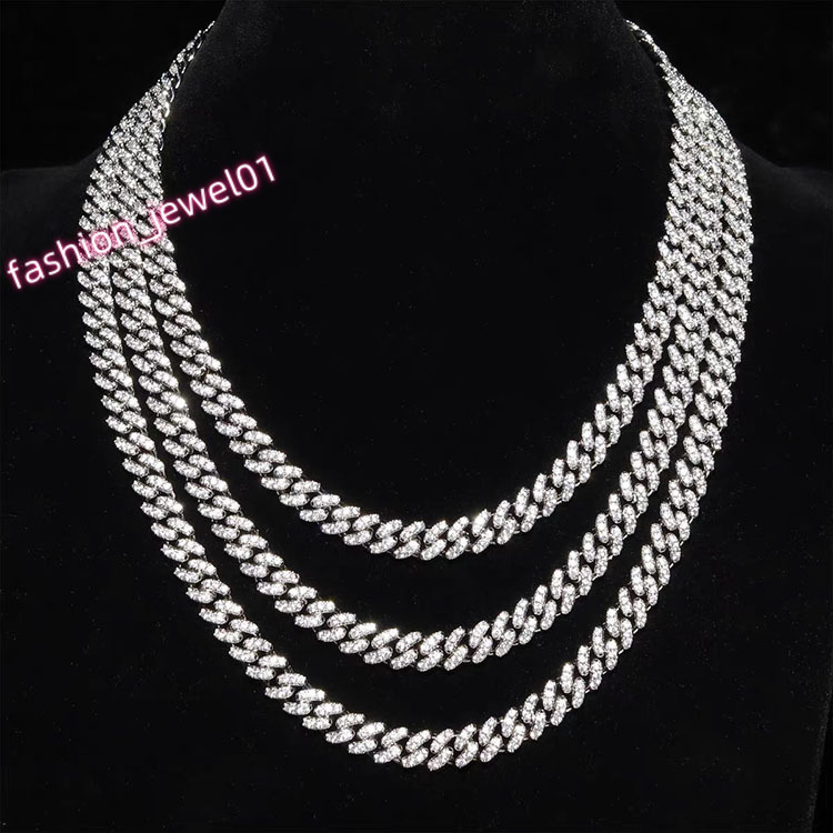 Bling Hip Hop Chain 6mm 10mm Single Row 925 Silver Necklace Pass Diamond Tester Moissanite Necklace Cuban Link Chain