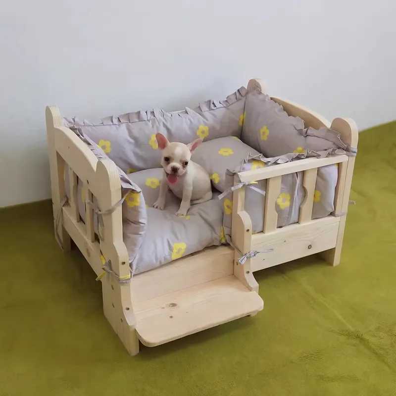 Solid wood dog bed with stairs comfortable pet bed suitable for cats dogs durable teddy bears golden retrievers fashionable pet furniture X250412
