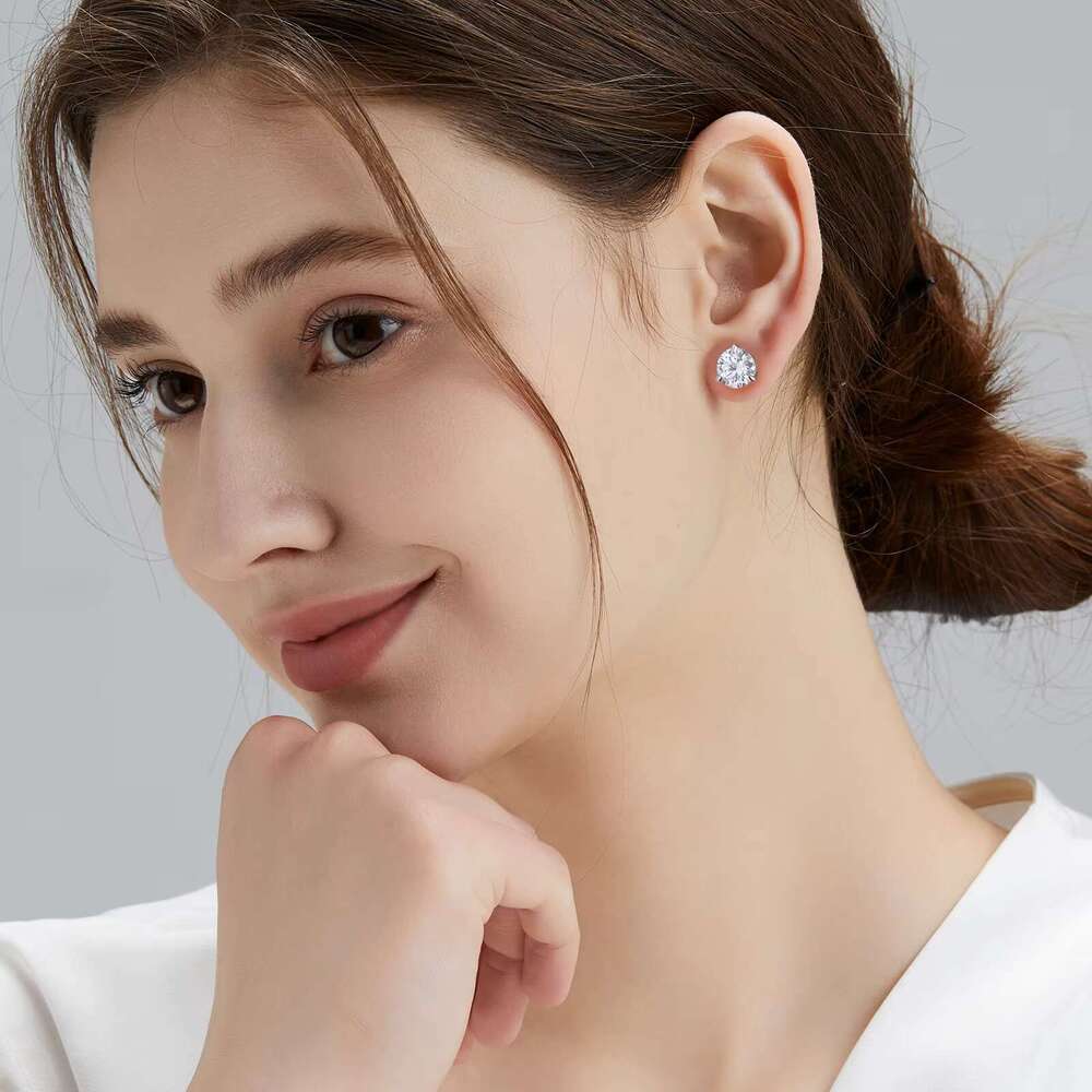 1CT 2CT 3CT Classic 4 Prong Moissanite Earrings Jewelry 14K White Gold Vermeil Sier VVS Lab Created Dia Stud for Women