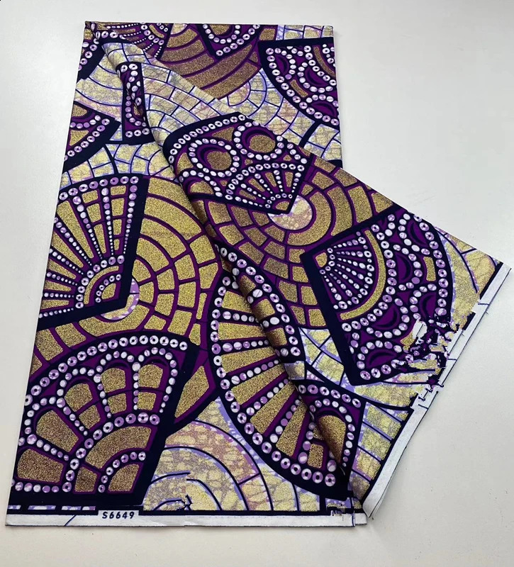 Grand Super Batik Dutch Wax African Gold Printed 100% Cotton Fabric for Sewing 6 Yards Ankara Golden Wax Fabric for Women Dress 250407