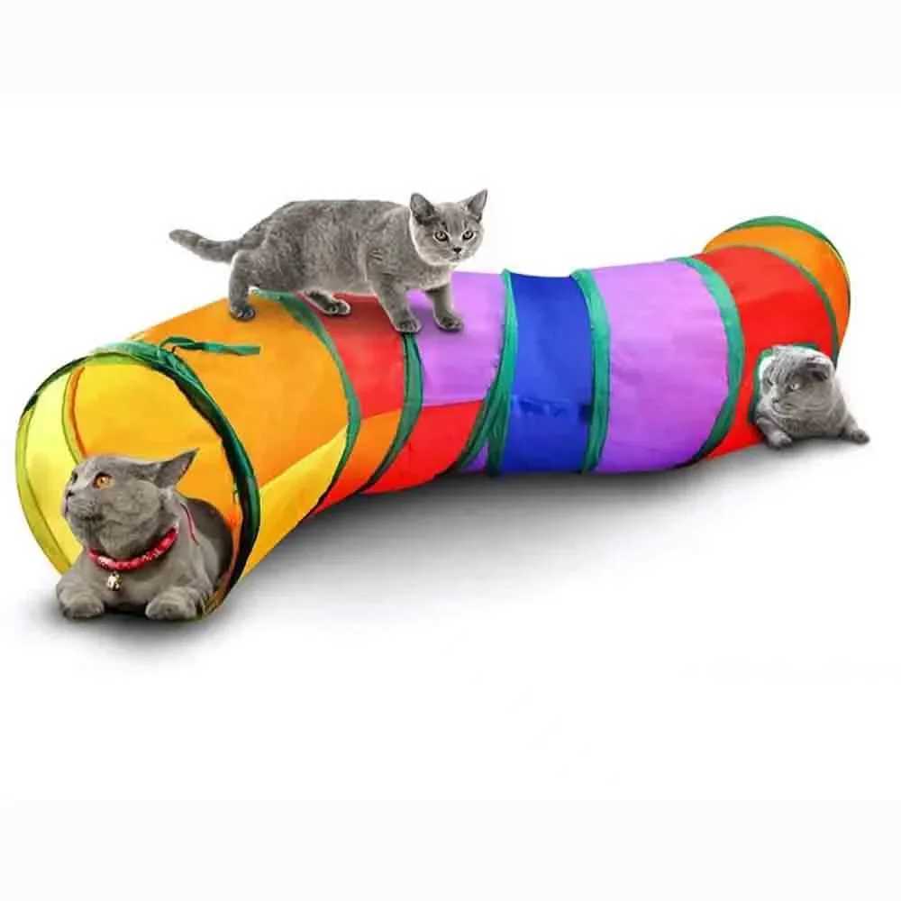 Foldable Cat Play Tunnel Pet Toys Connectable Cat Tunnel Cat Tube Toys Foldable Drilling Toys Colorful Pet Toys Y250412