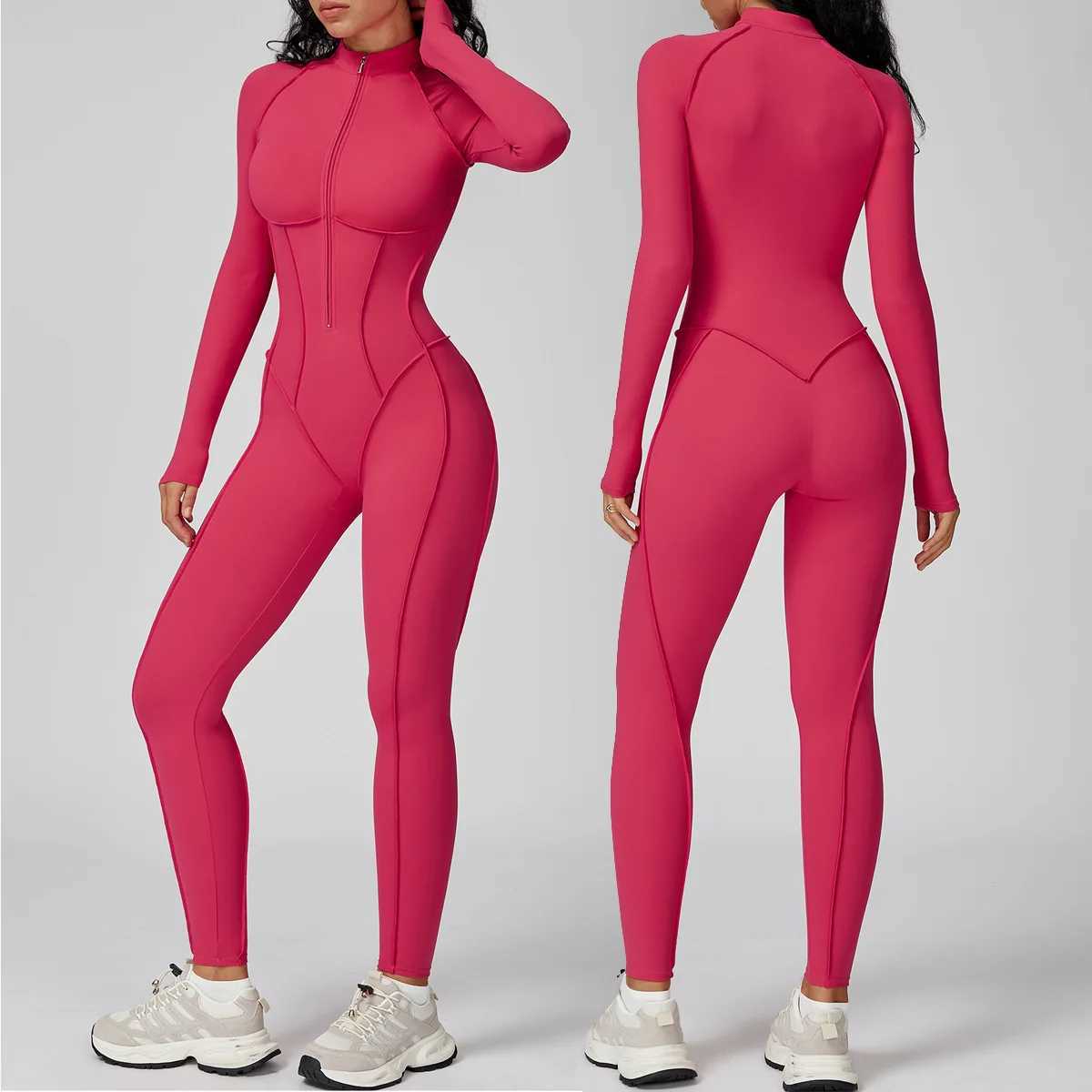 New Autumn/Winter Women One-piece Seamless Yoga Jumpsuits leggings Long-sleeved Zipper Slim Fit Sports Fitness Outfit Tracksuits J251112