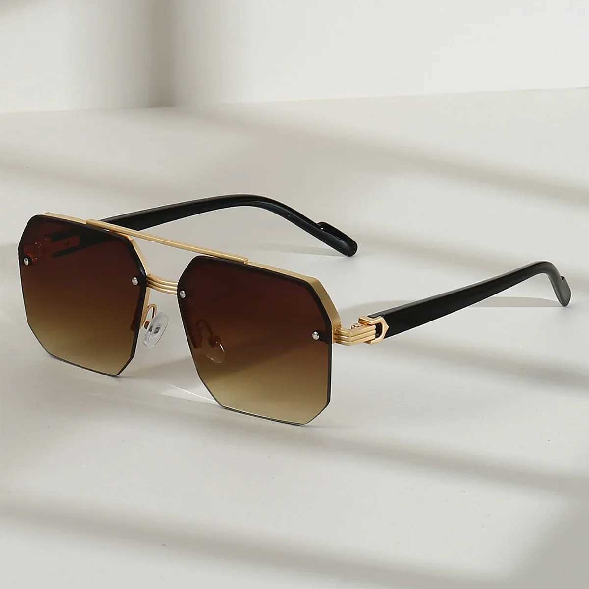 Mens Metal Sunglasses Square Half Frame Rice Nails Casual Trend Personty Retro Fashion Outdoor Sports EyeglassesC250411