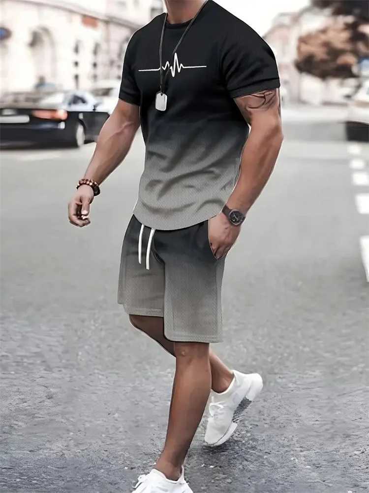 2024 New Summer Street Mens Sportswear Mens Super Size Clothing 3D Printed T-shirt Mens Simple Clothing Fashion SetXJ250412