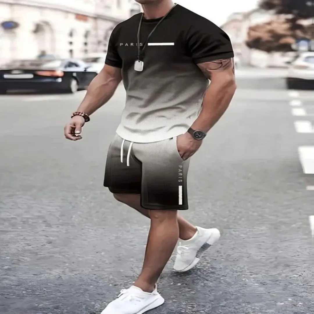 2025 Summer Simple Letter Printing Mens Crewneck Short sleeved Top and Shorts Harajuku Street Fashion Mens Casual ClothingXJ250412