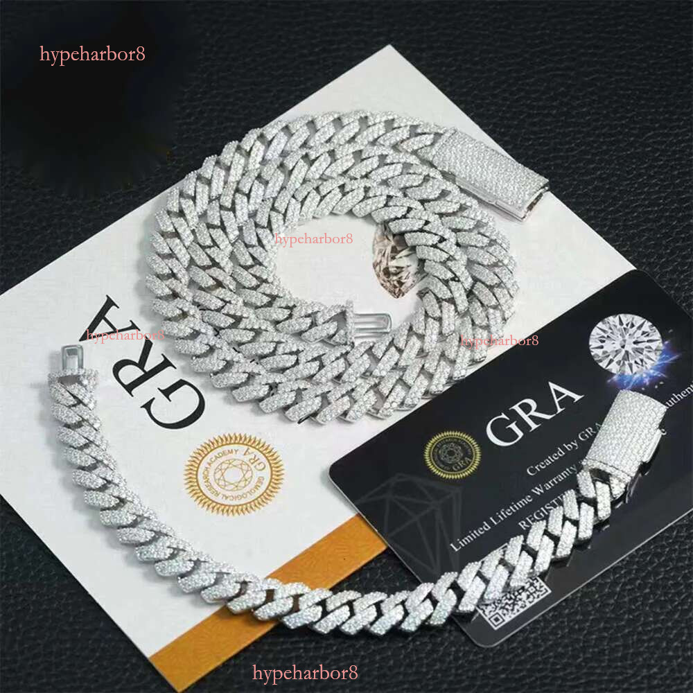Moissanite necklace, 20 years of experience in manufacturing, Hip Hop 8mm Double Rowed Stone Sier moissanite Cubank Chain Necklace