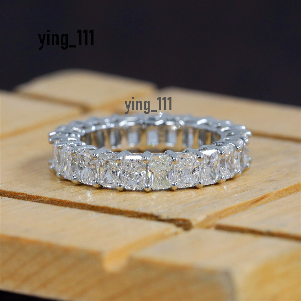Jewelry 18K Real Gold Radiant Cut 4*3mm Full Eternity Band Certified Lab Grown Diamond Eternity Band Vintage Womens Jewelry Wedding Ring Au750 PT950 A