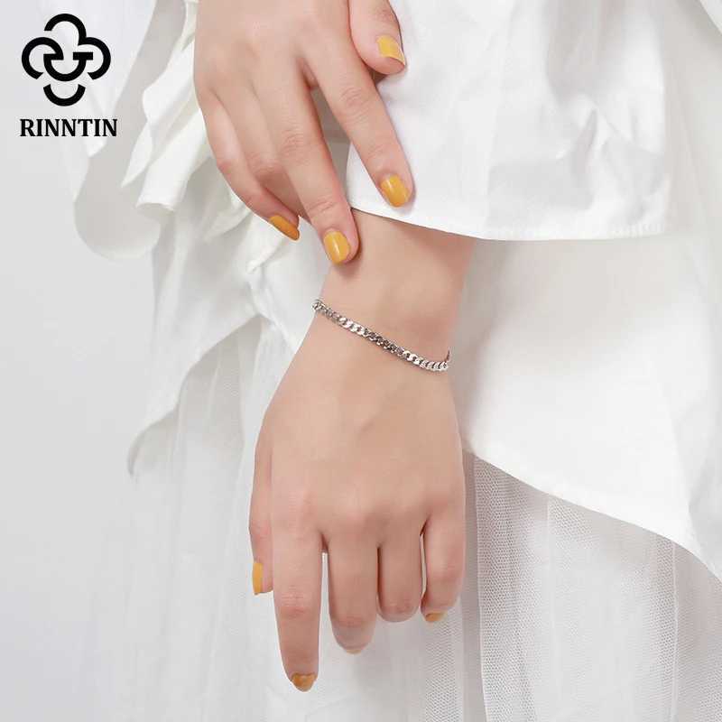 Rinntin 925 Sterling Silver 3.6/5/7mm Width Solid Diamond-Cut Cuban Link Curb Chain Bracelet for Men Women Luxury Jewelry SB104C250411