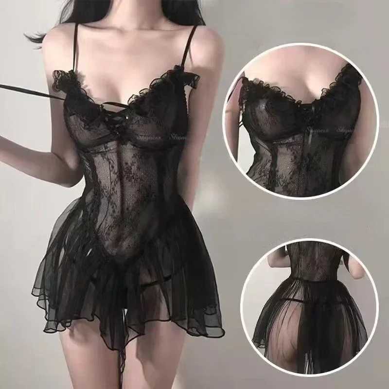 Sexy Underwear Set Babydoll Erotic Transparent Dress Women Pornographic Sleepwear+G-Strang Underwear Pornographic Sleepwear Lace Sexy Clothes W250412