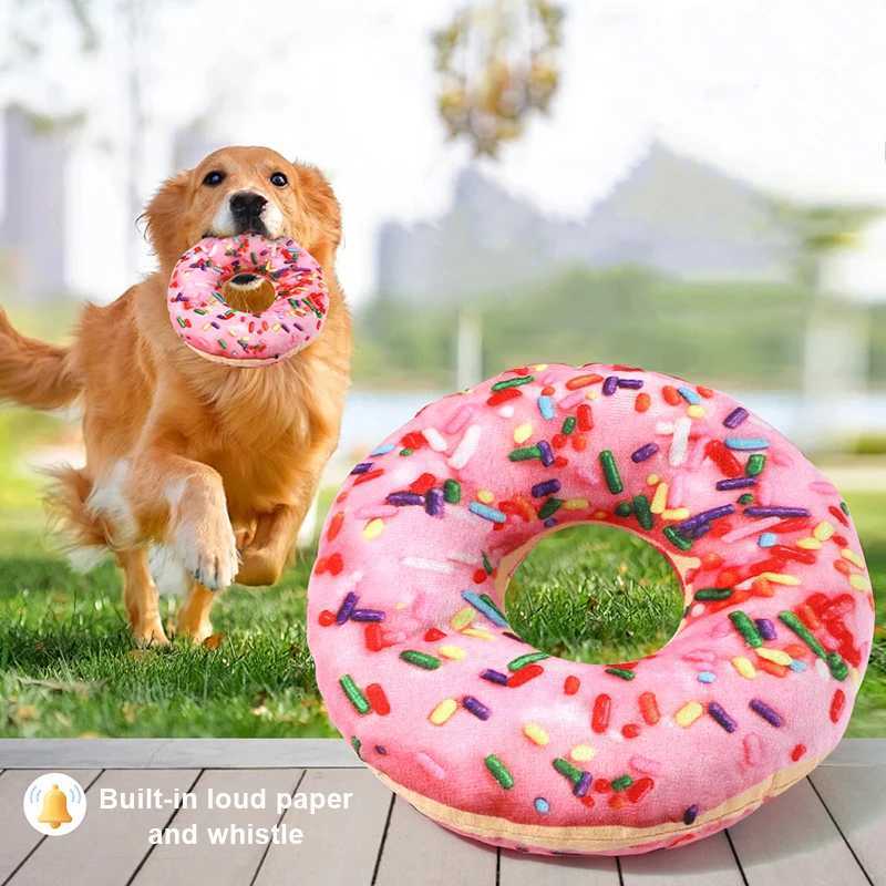 High Quality Plush dog toys donuts pizza shaped pet squeeze toys used for small dogs to clean their teeth small dogs to chew sound toys pet supplies T