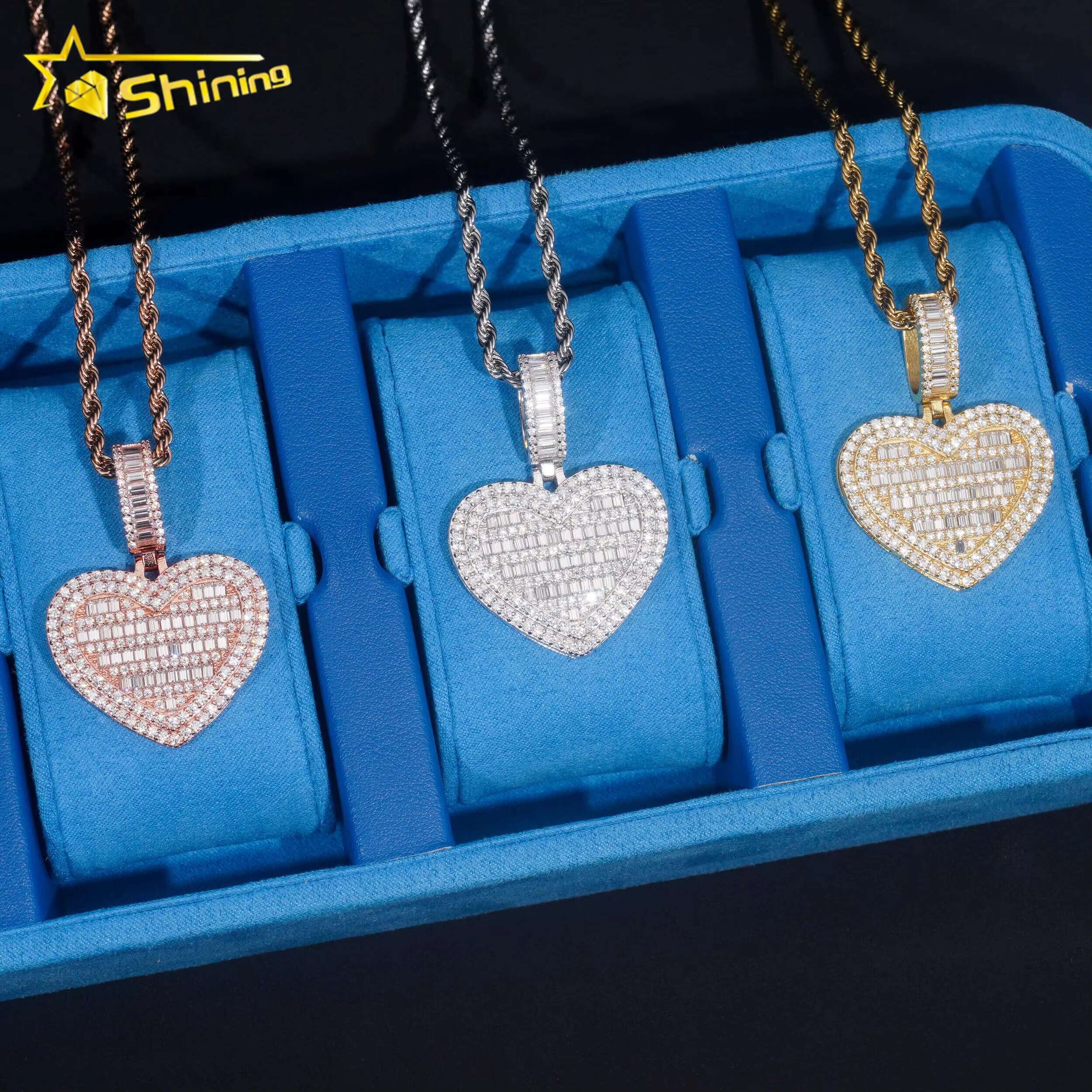 Promotion Pass Diamond Tester 925 Sterling Silver Gold Plated Custom Made Iced Out Hip Hop Heart Baguette Moissanite Pendant