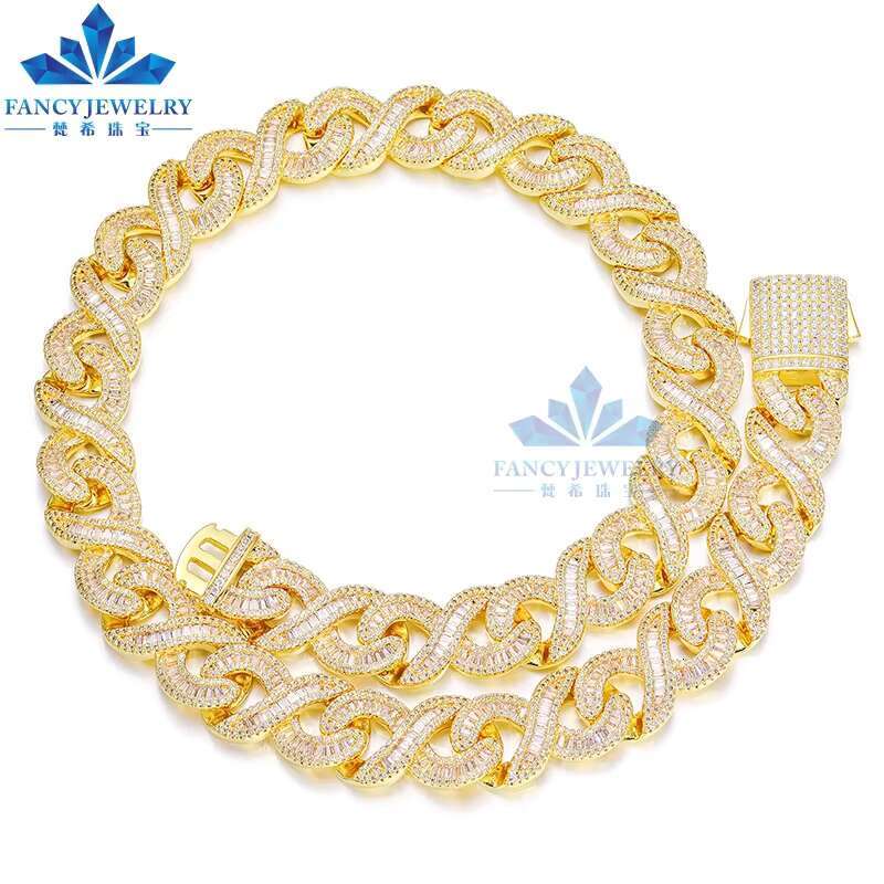 Special Design Pass Diamond test 16mm Micro-inlay Step D-VVS square Moissanite Hip-hop Trendy Cuban Necklace for Men and Women