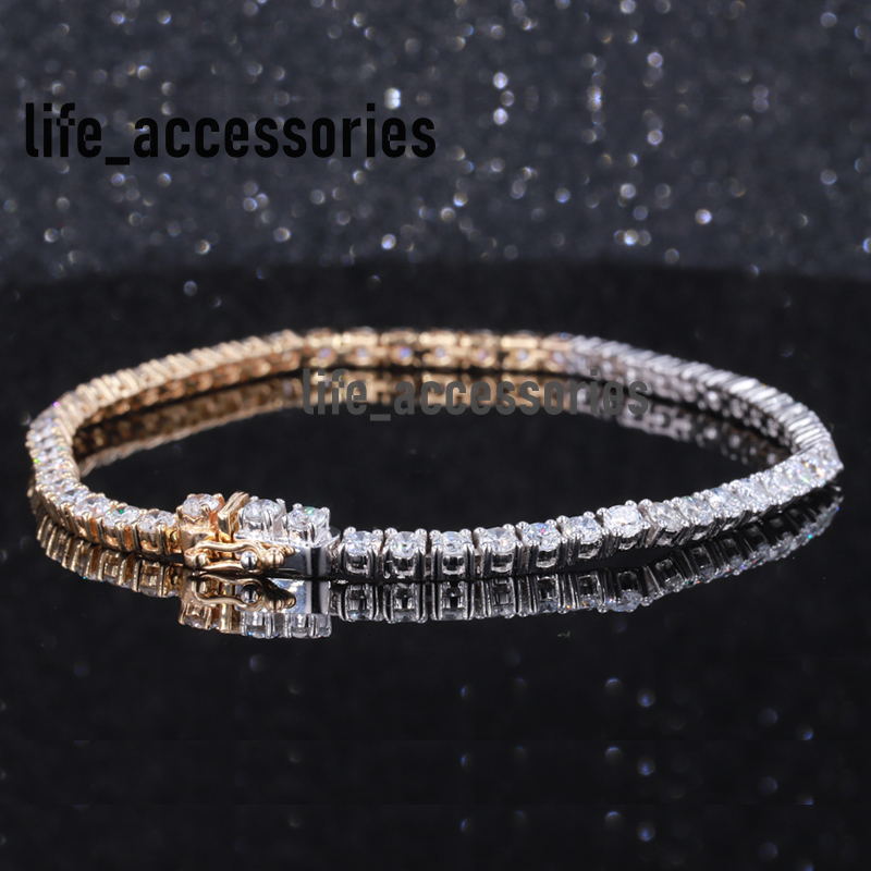 Starsgem Gold Silver 4mm Round Moissanite Tennis Bracelet Mossinate Diamond Chain Charm Bracelet Silver Moissanite Tennis Chain